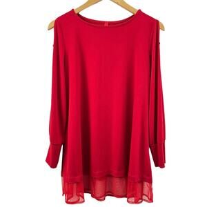 IC By Connie K Blouse Women’s Sz M Long Sleeve Tunic Top With Faux Pearls